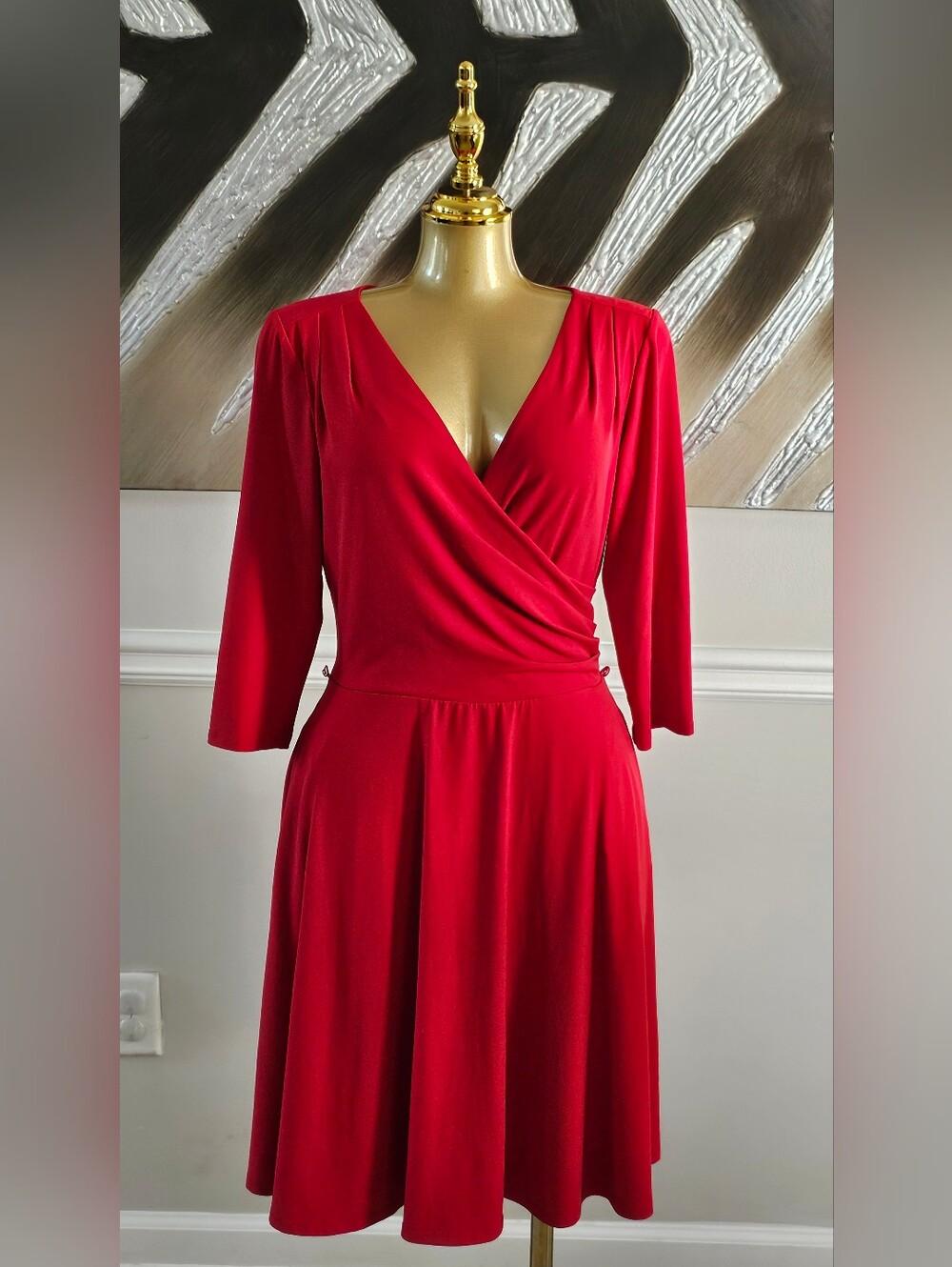 White House Black Market Red Wrap Midi Dress Size 8
